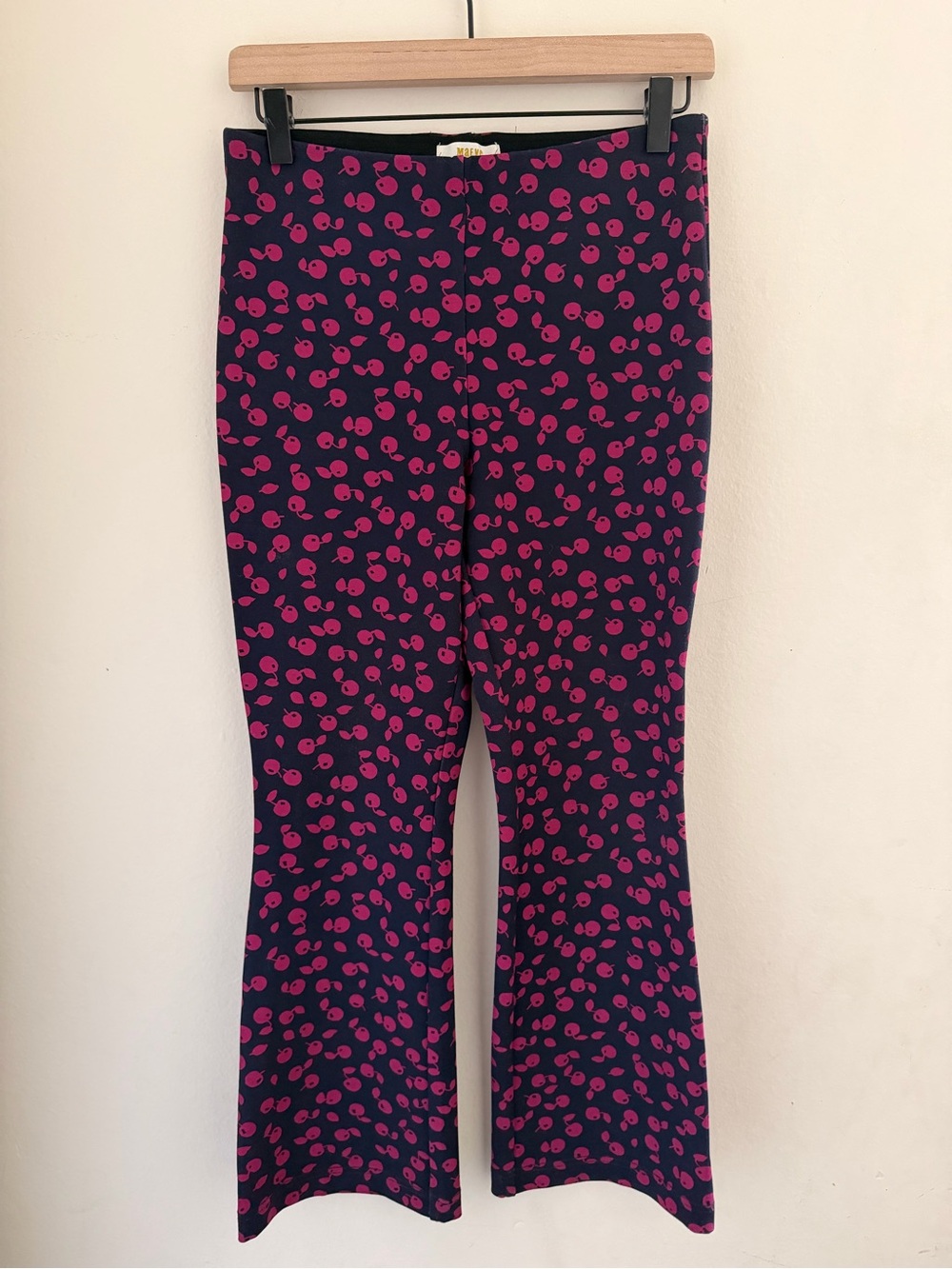 Anthropologie Maeve The Margot Crop Flare Pants Apple Cherry Print Pink Navy XS